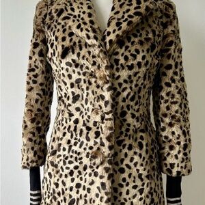 CAbi Leopard-Print Faux Fur Coat in Beige and Black